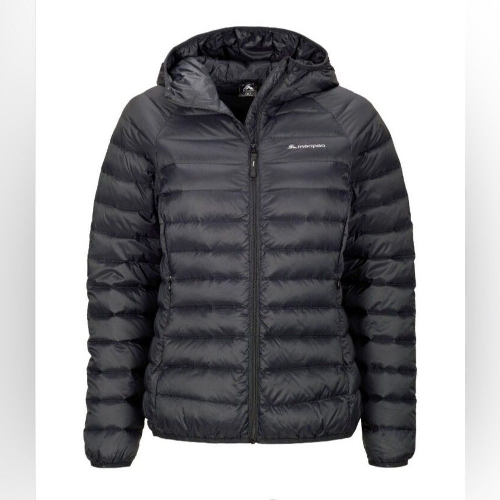 Macpac Uber Light Hooded Down Packable Jacket Black Women’s Size XS Minimalist